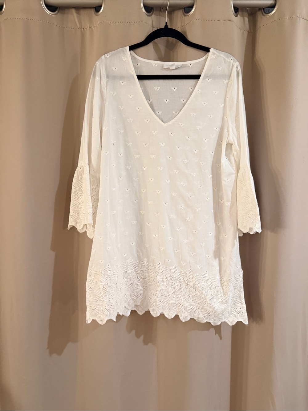 The White Company  Eyelet V-Neck Tunic with Scalloped Hem